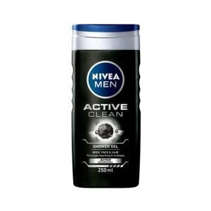 Active Clean Shower Gel Body, Face & Hair Active Charcoal, 250ml